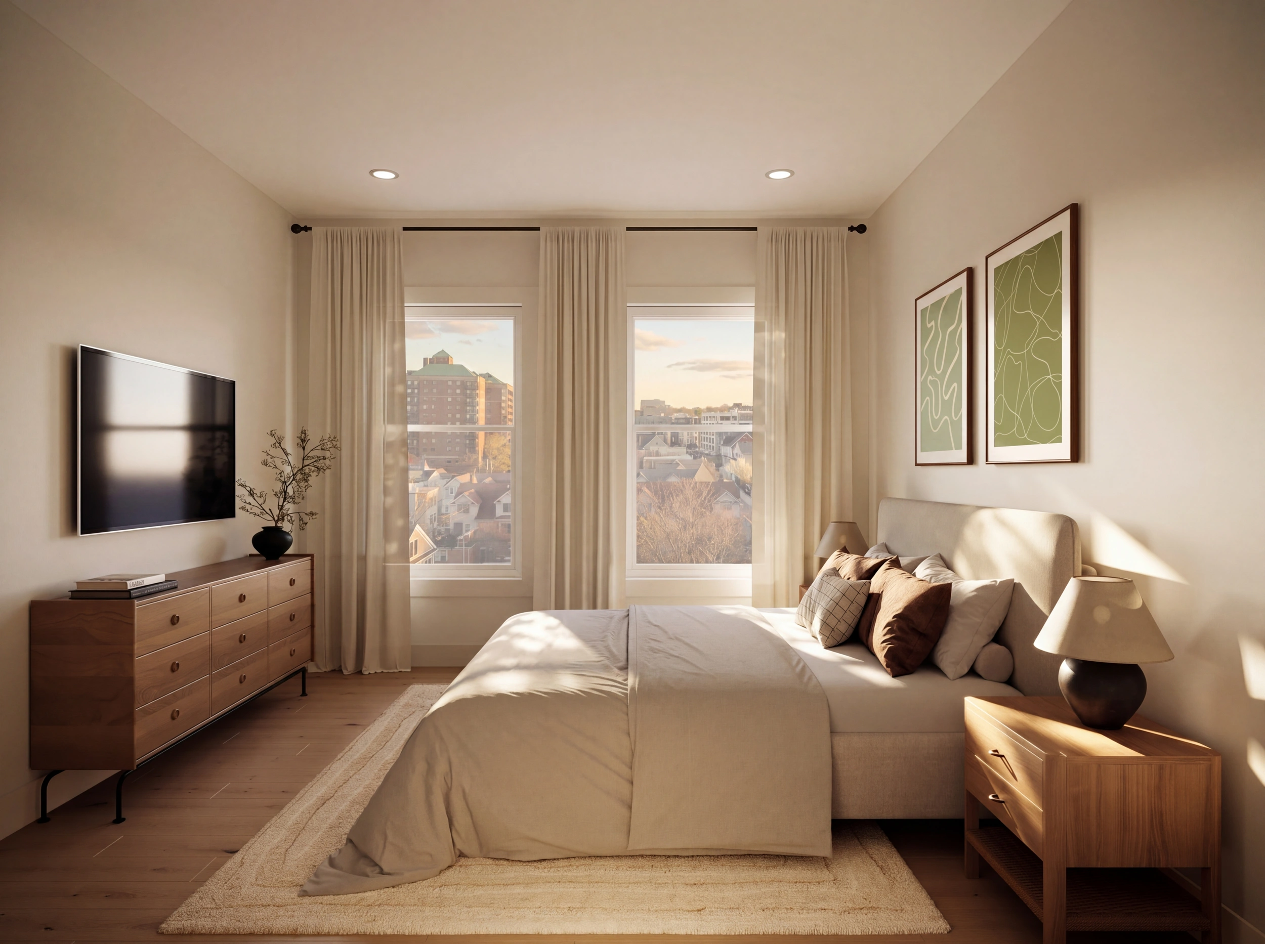 Bedroom with external view at Riva residence