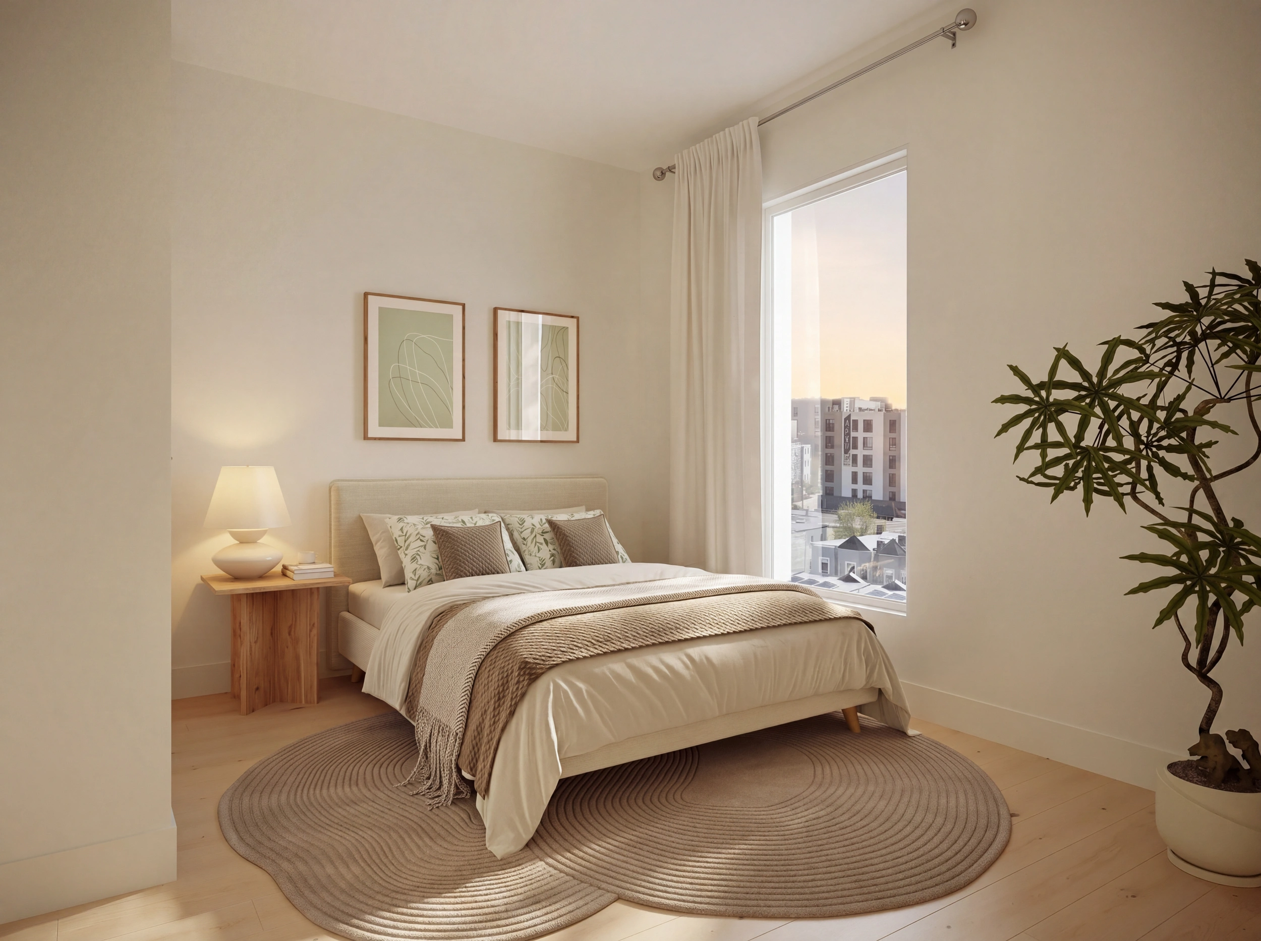 Bedroom with external view at Riva residence