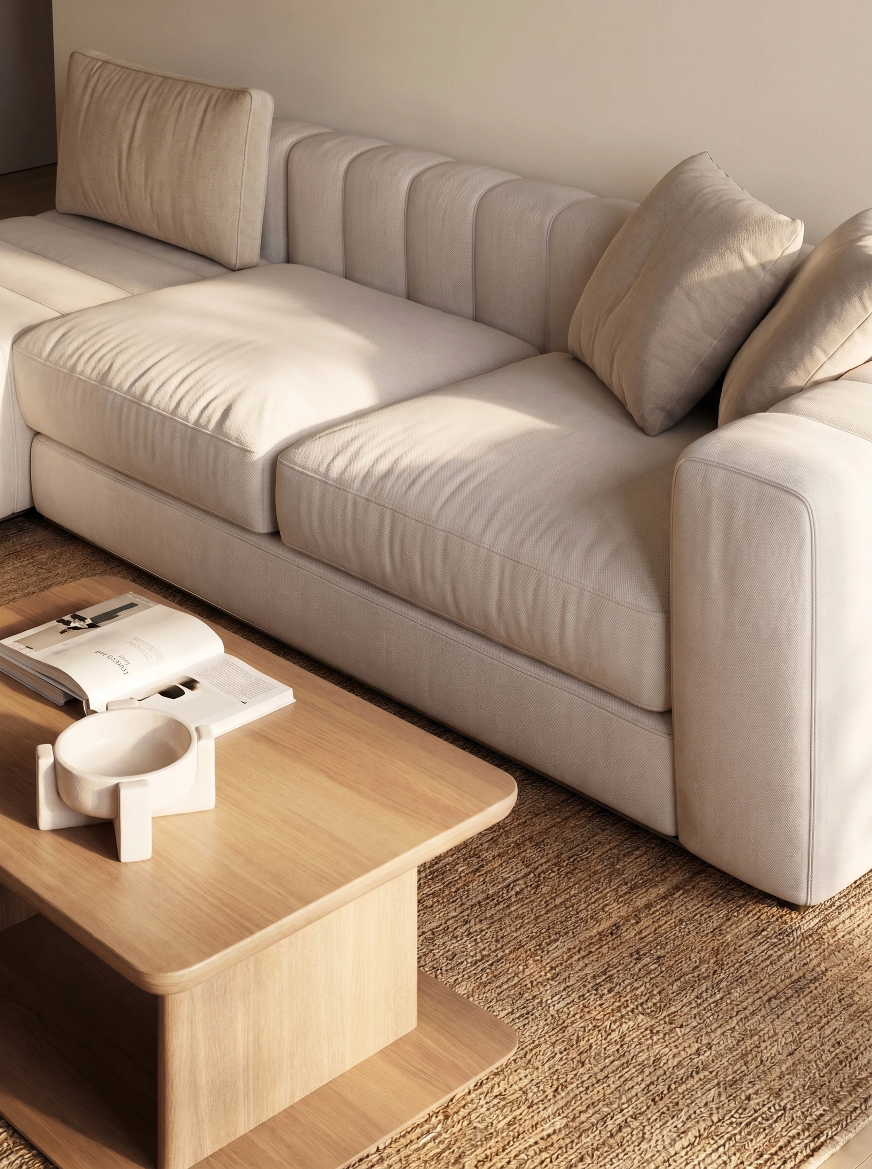 Close-up of living room sofa and seating area