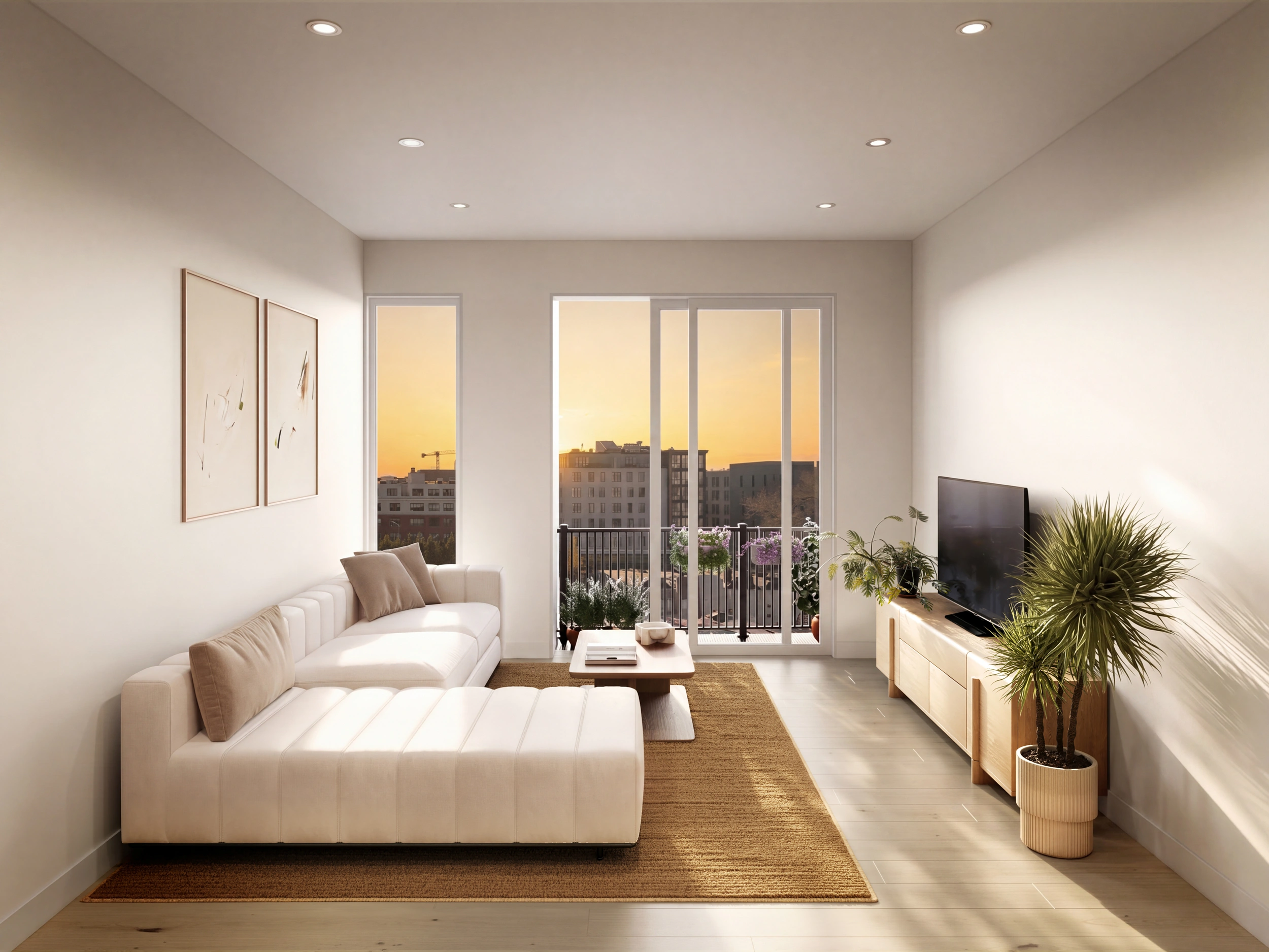 Living room with external view and floor-to-ceiling windows